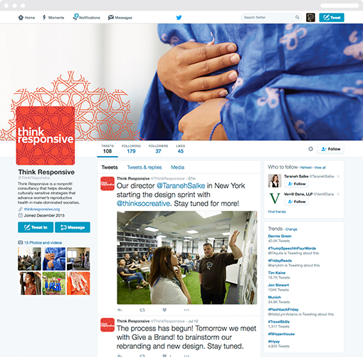 The Think Responsive Twitter profile page.